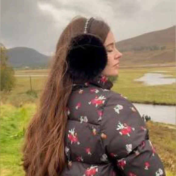 Hill House Noor Earmuffs 🖤 Black Faux Fur Earmuffs with Crystal Studded Band - Picture 6 of 7